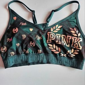 Sport Bra , PINK brand, green and white,  size L, worn once